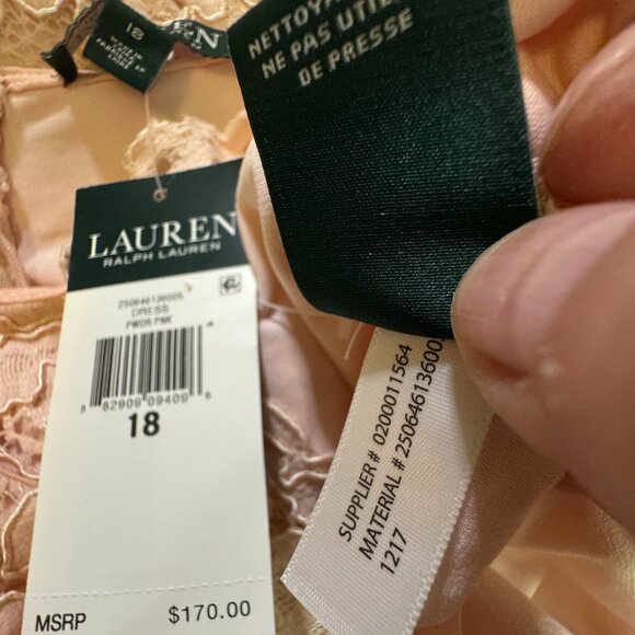 RALPH LAUREN NWT Dress sz18 Lt Pink Fliral Lace Overlay Lined Above Knee Classy - Picture 13 of 16